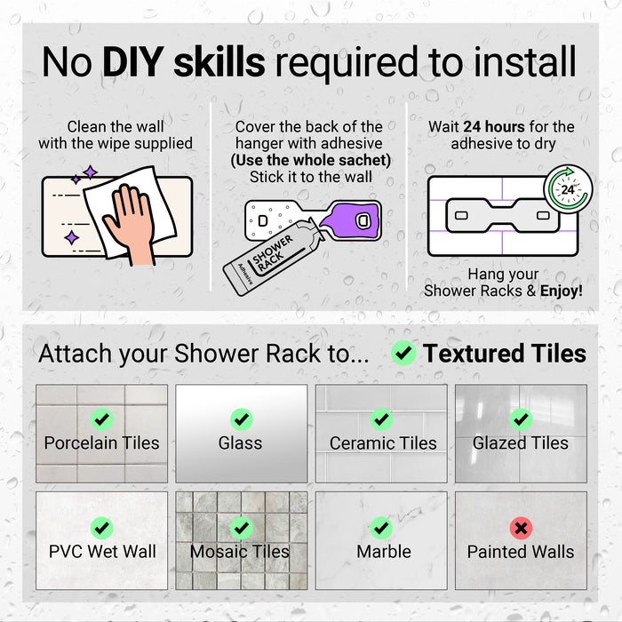 Shower Rack 3XL, Wall Mounting, Easy Glue Application Shower Caddies For XL Size Bottles, Single, Left