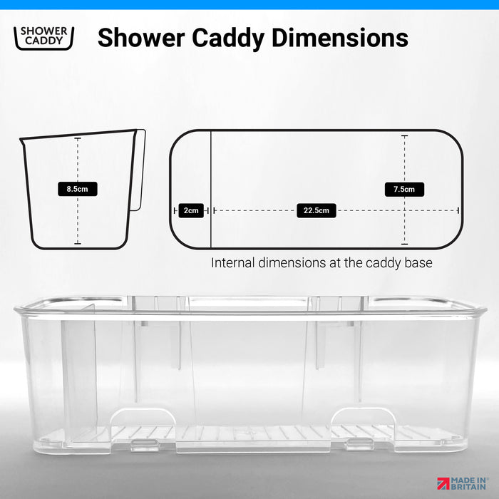 SBW Shower Caddy, Rust Proof Wall Mounted Bathroom Shower Organiser Storage Shelf Rack Caddies with Hangers, No-Drilling, Simple Glue Install, Easy to Remove, Plastic Clear Transparent